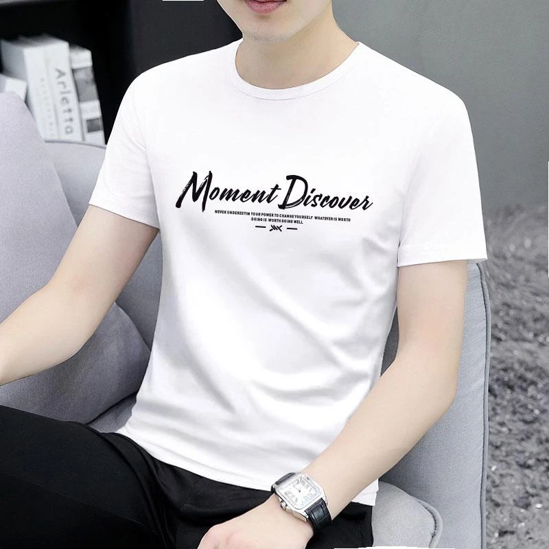 男士短袖2025新款印花t恤圆领夏季大码半袖修身体恤衫上衣服打底