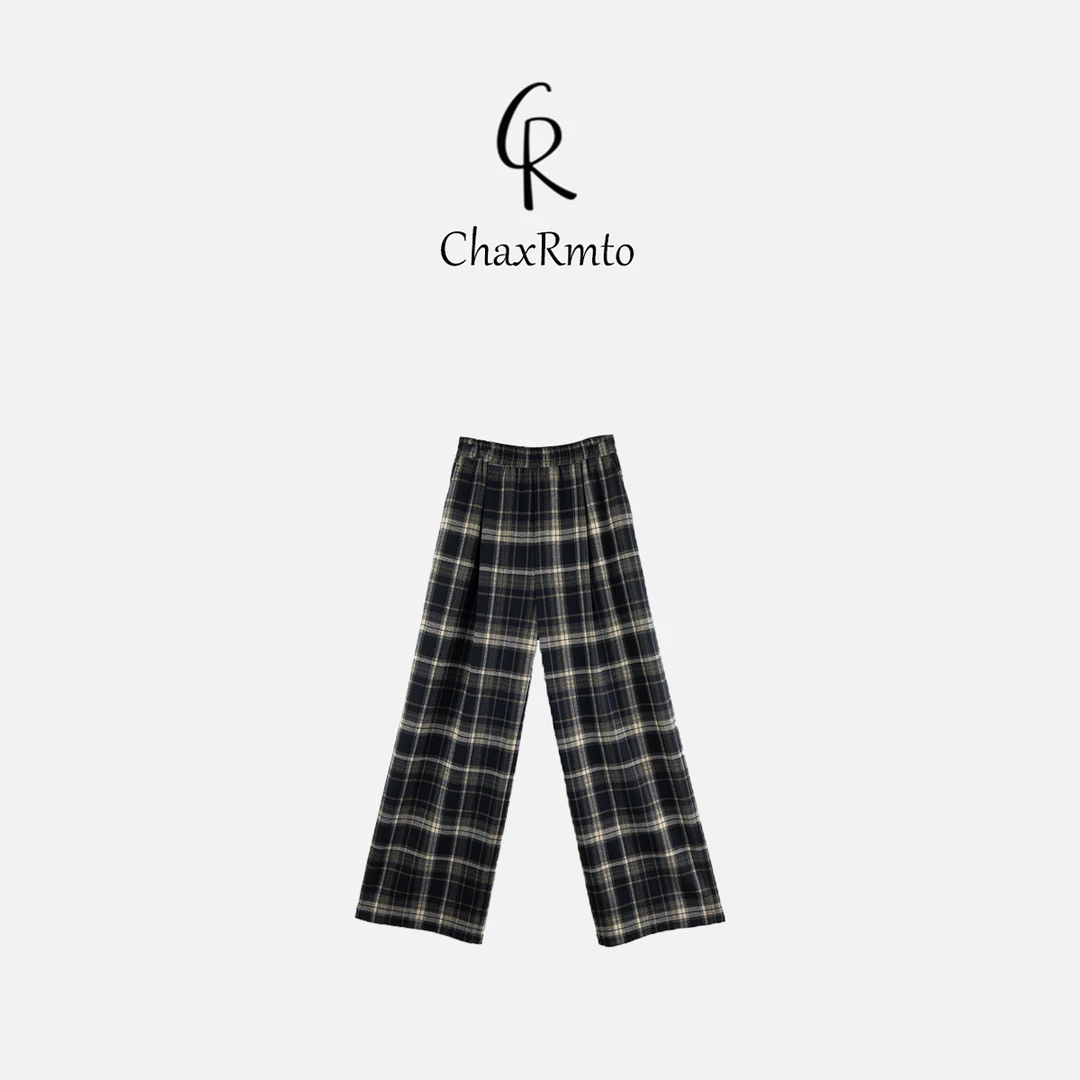 ChaxRmto斯斯 2025春季百搭格子直筒裤松紧腰通勤休闲裤 SC1C2574