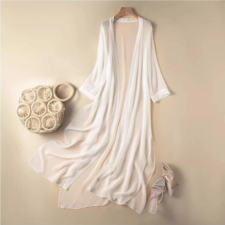 夏装新款韩版宽松显瘦长款真丝雪纺披肩轻薄外搭桑蚕丝开衫配裙子
