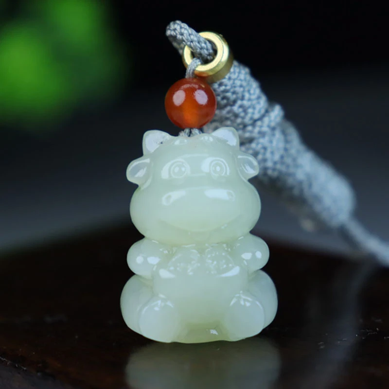 新疆和田玉十二生肖玉石猴子兔子牛吊坠挂坠生肖牛儿童男女款正品