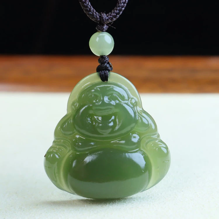 艺菡【弥勒佛】天然和田玉油青大肚笑佛吊坠老坑玉石玉佩玉佛项链