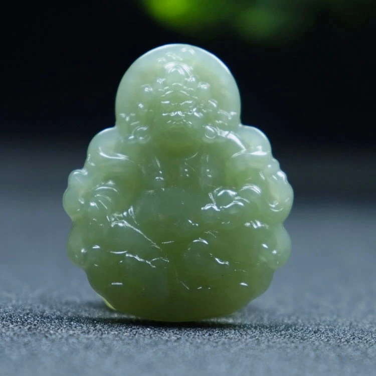 正品和田玉黄财神吊坠男款老料财神爷玉坠女士湖水绿项链玉佩