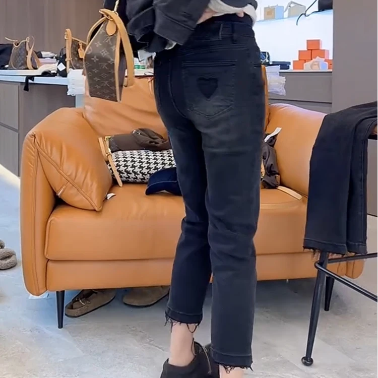 黑灰色九分牛仔裤女春季新款高腰显瘦直筒裤大码胖mm弹力烟管裤