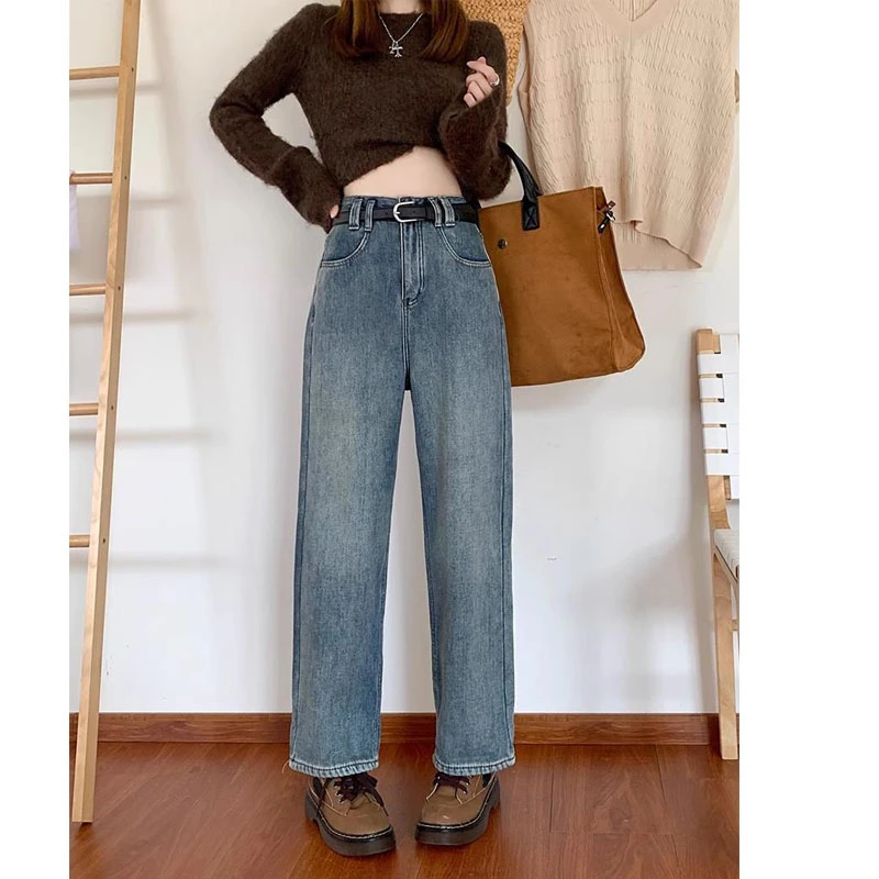 梨形身材直筒牛仔裤女2024春季新款大码胖mm高腰显瘦窄版阔腿长裤