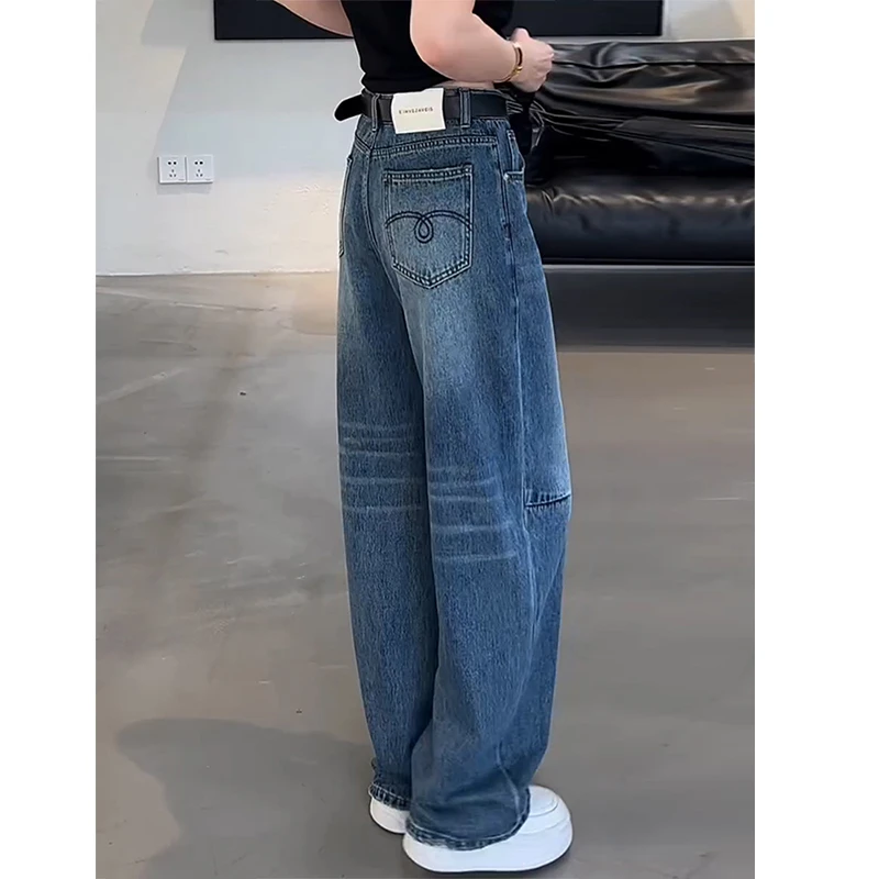 显瘦阔腿牛仔裤女春季新款大码梨形身材高腰宽松休闲弯刀香蕉裤