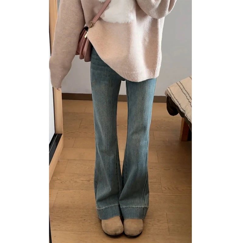 复古牛仔裤女春夏胖MM大码高腰微喇叭裤梨型身材弹力马蹄裤子女
