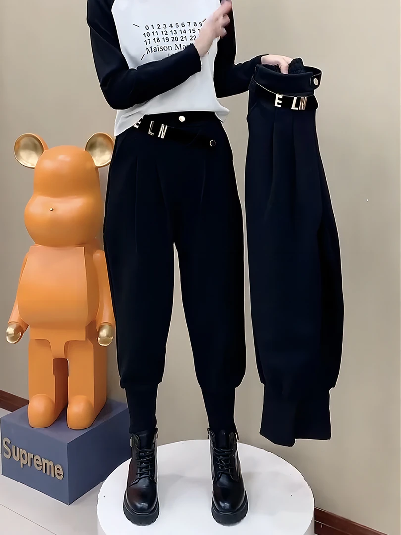 高腰束脚老爹裤女大码胖mm时尚宽松显瘦哈伦裤春季新款休闲裤