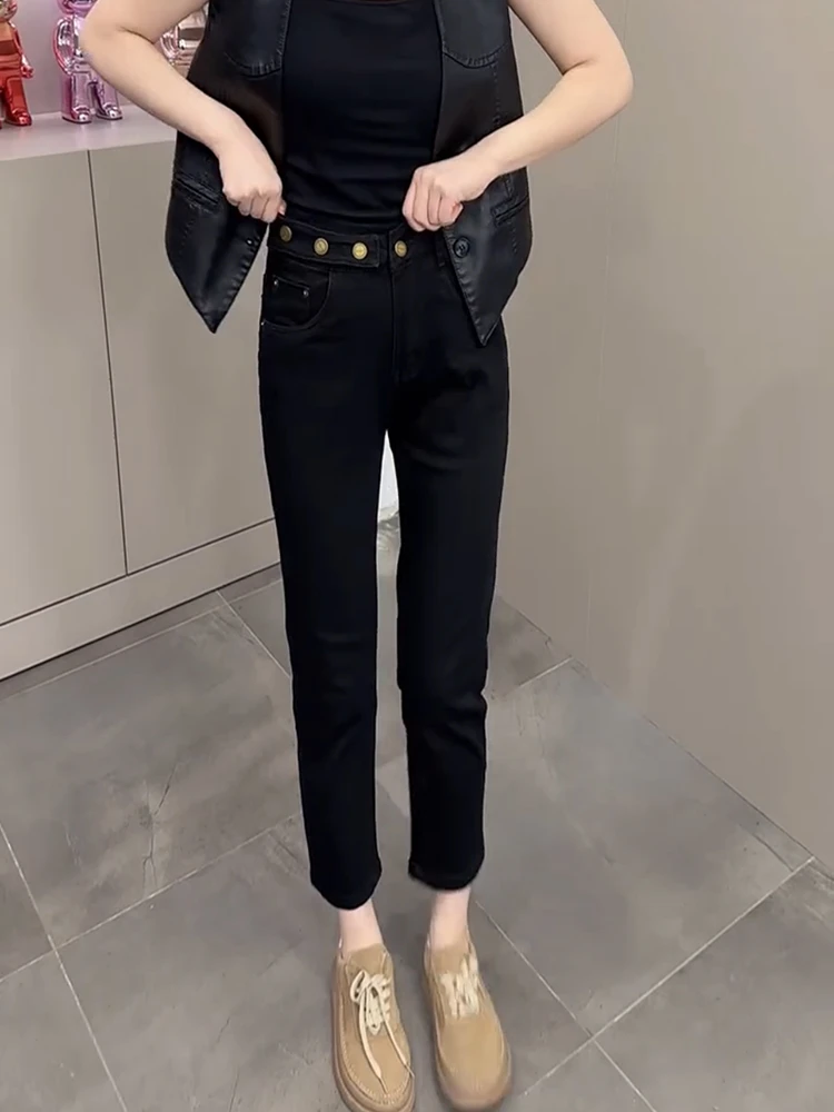 大码高腰显瘦直筒牛仔裤女2025春季新款胖妹妹mm弹力显瘦法棍裤