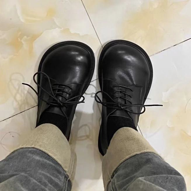 6001-1学院风大头娃娃鞋真皮百搭女纯手工大圆头黑色复古皮鞋