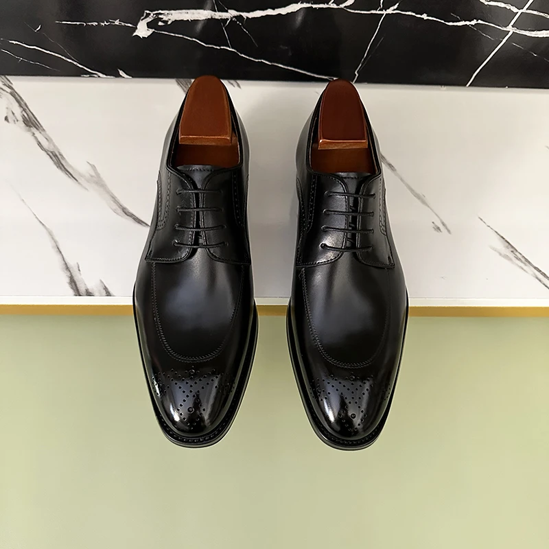 新款男士英伦风真皮大底布洛克手工鞋时尚百搭高品质男鞋手工改色