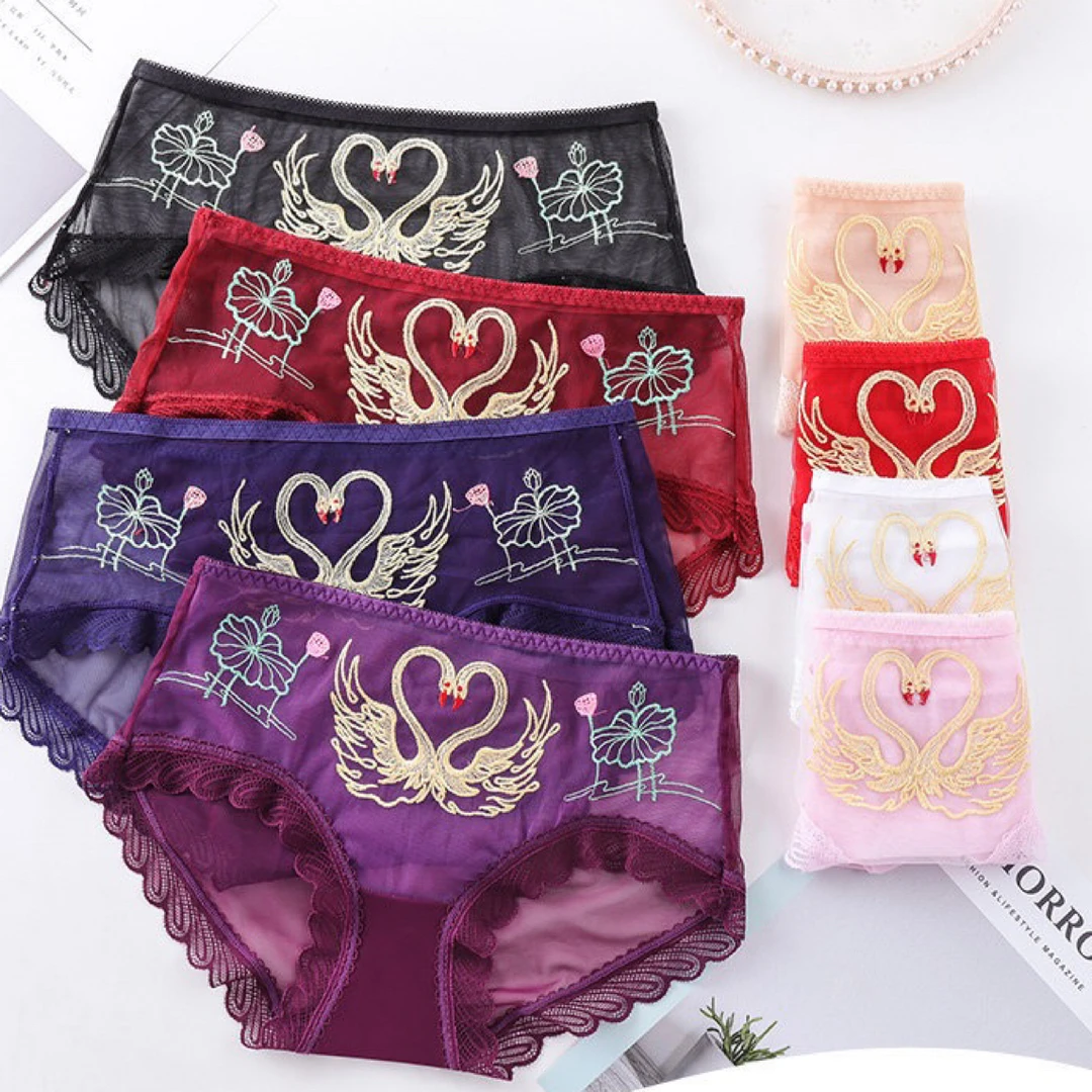 （2条装）重工刺绣天鹅女士内裤