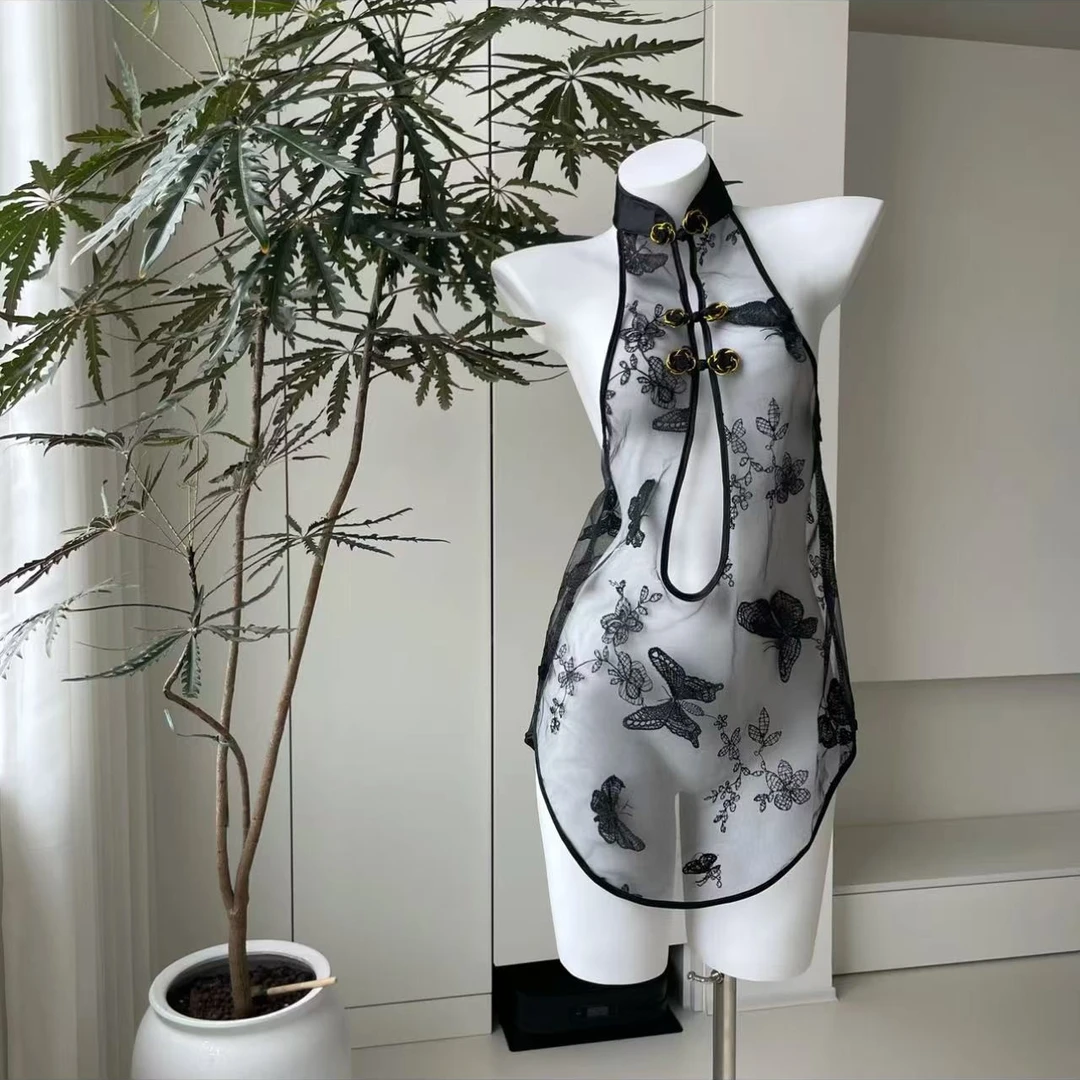 【ZB】新中式改良旗袍蝴蝶若隐若现性感旗袍诱惑纯欲睡衣午夜魅力