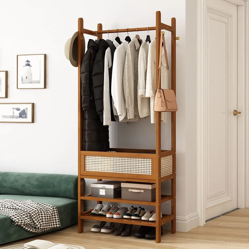 藤编衣帽架多功能落地衣架挂衣架简易家用卧室收纳晾衣架置物架子