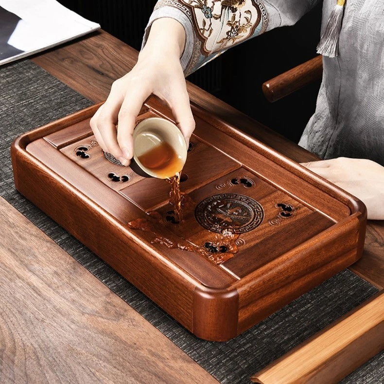 花梨木茶盘家用储水茶盘托盘小茶台长方形沥水托盘高档干泡台茶海