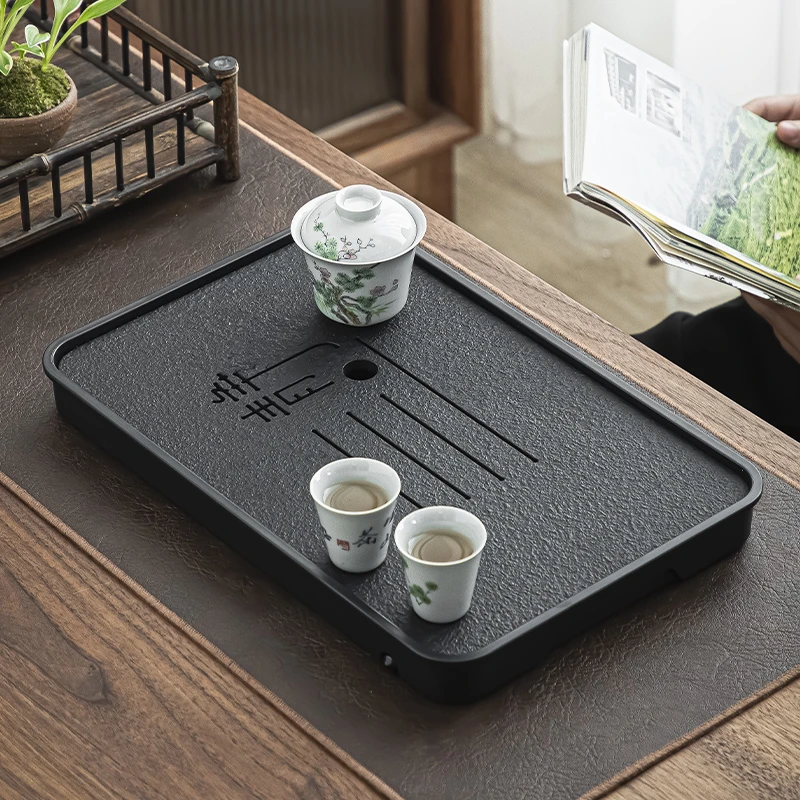 仿乌金石茶盘功夫茶具排水式干泡台简约蓄水式储水盘小茶台茶托盘