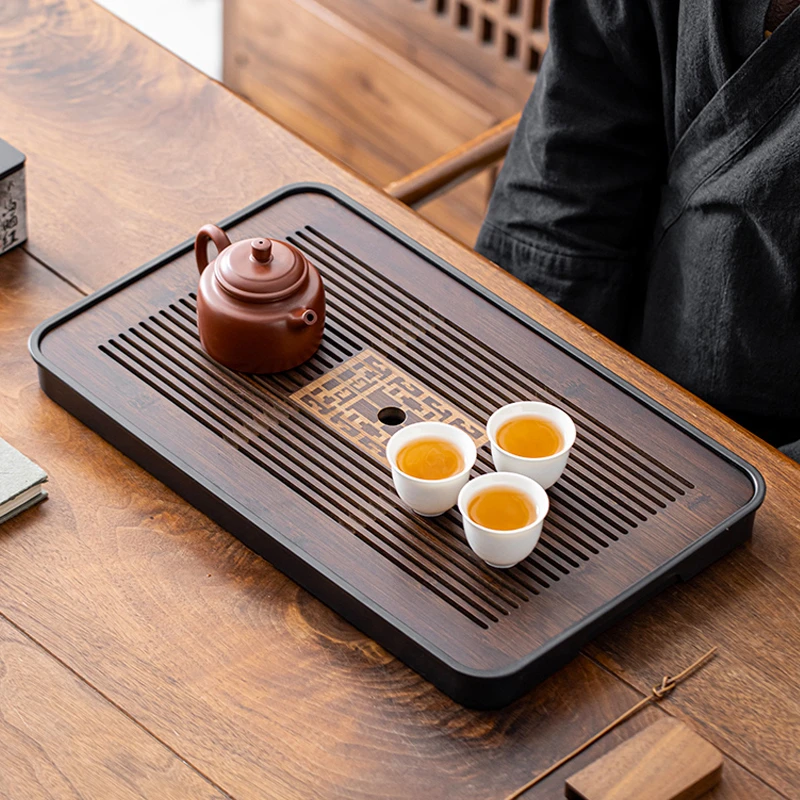 干泡茶盘家用功夫茶具托盘竹茶台茶托现代简约沥水盘小型茶海