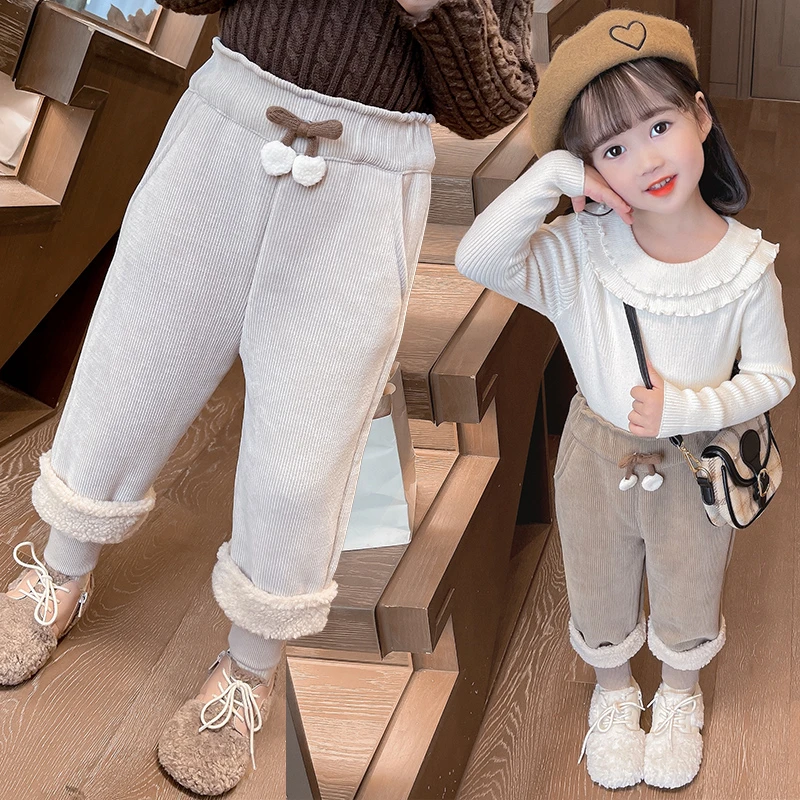 女童休闲裤冬季款2023新款童秋装童装加厚裤子加绒双爱心加绒裤潮
