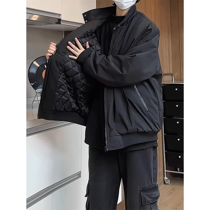 黑武士工装防水冲锋衣男秋冬季夹棉加厚短款棉服立领防水夹克外套