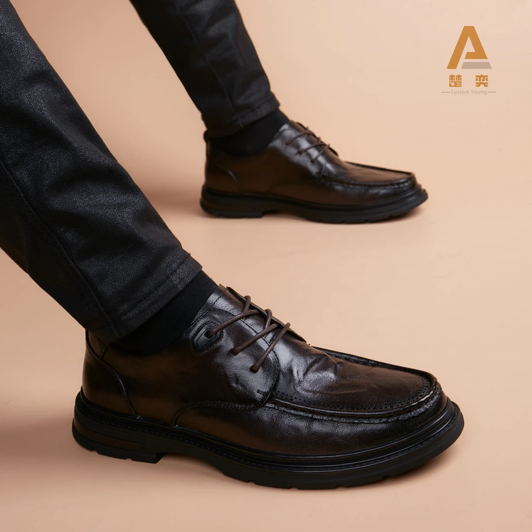 公务员皮鞋真皮羊皮商务休闲正装轻奢手工上班通勤鞋黑色增高结婚