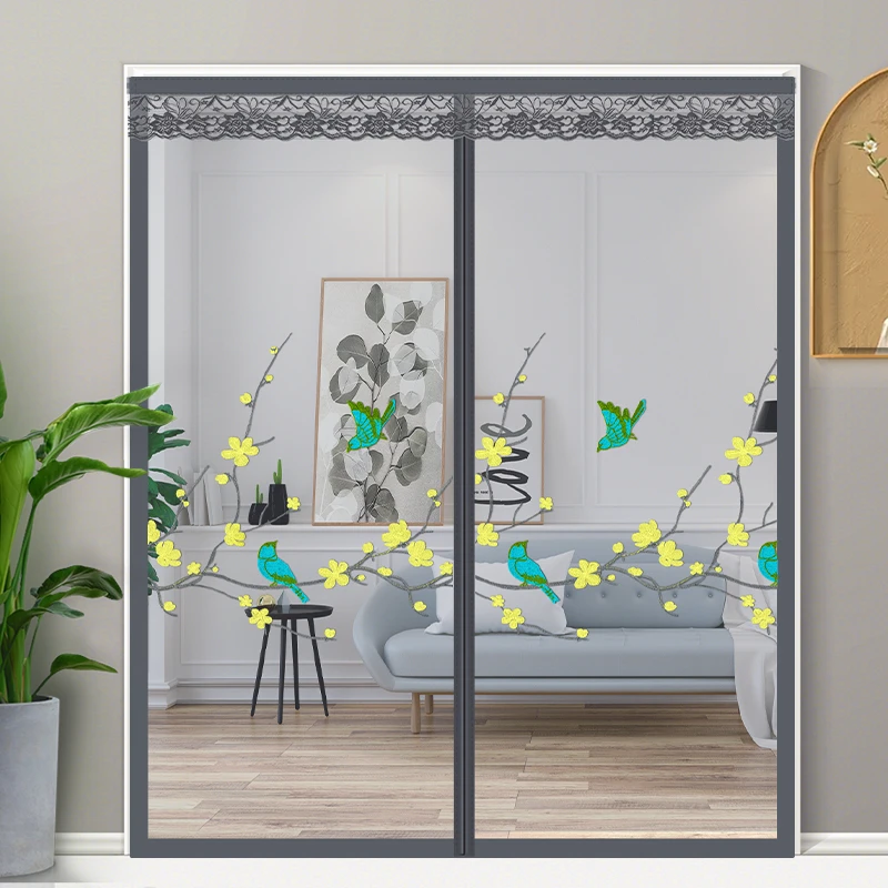 看了又看夏季免打孔自粘金刚网大门防蚊防蝇绣花隔断帘魔术贴门帘