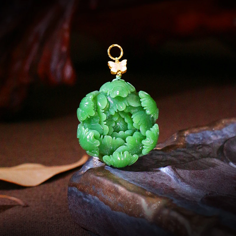 和田玉牡丹吊坠【5715TM】