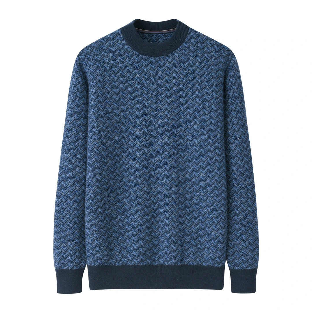 羊绒圆领虚提翻花男衫秋冬套头加绒潮流男士休闲百搭宽松