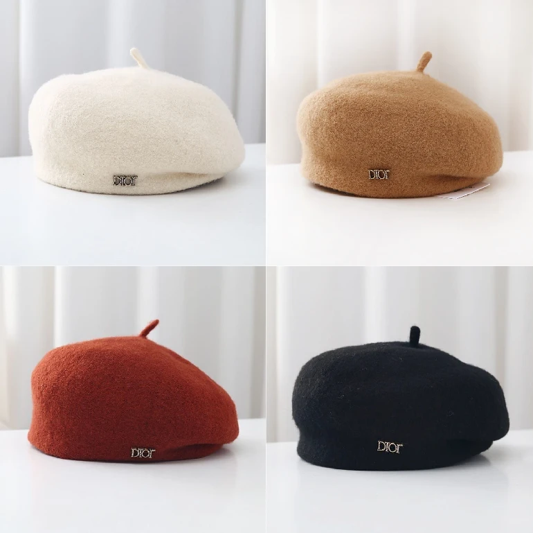 新款定型羊毛呢贝雷帽女秋冬百搭画家帽法式复古美拉德色系贝雷帽
