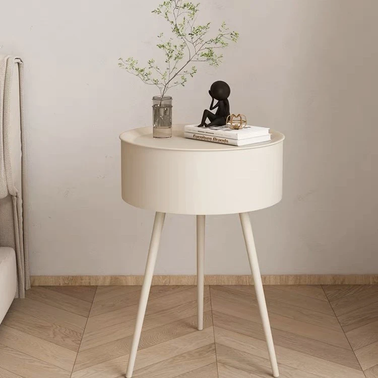 铁艺奶油风床头柜现代简约新款创意圆形替代卧室儿童小床头收纳柜