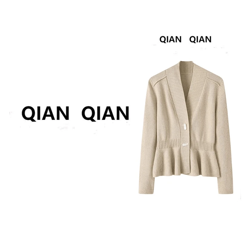 【QIANQIAN】A01-A100V领法式针织长袖新款气质毛衣亮片风