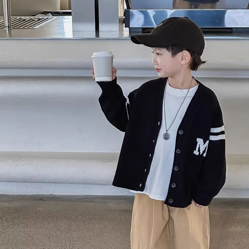 儿童春装男童针织开衫宝宝毛衣外套2023新款春秋季洋气男孩上大气