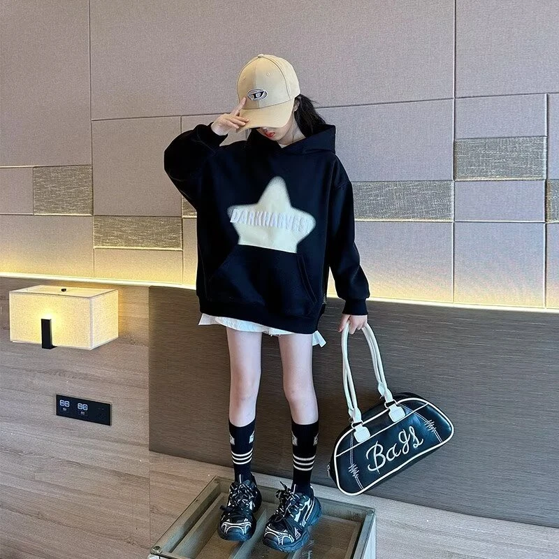 女童卫衣春秋款2023新款秋装炸街秋季儿童加绒秋冬保暖上衣潮帅气