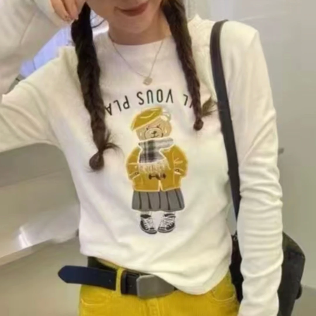 【缪大大服饰】新品时尚韩版双面德绒动漫卡通短款长袖T恤