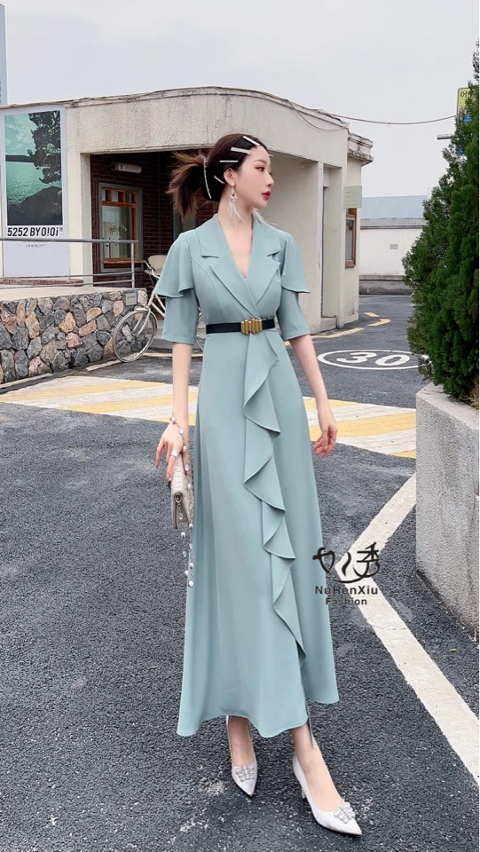 女装连衣裙裙子显瘦气质时尚夏季法式名媛洋气长裙轻奢收腰83317