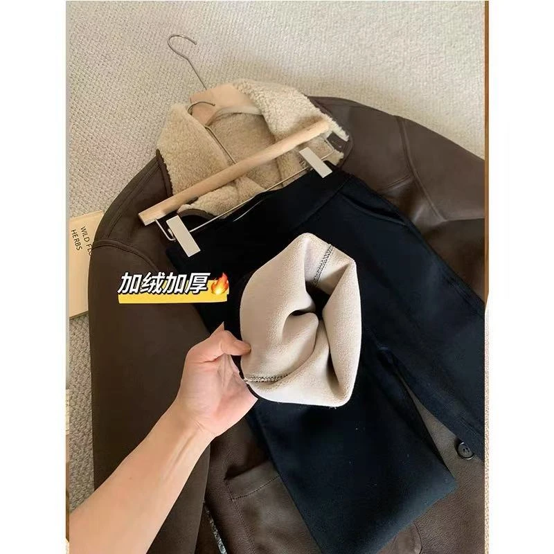 小静折扣~N1448A 微喇小黑裤~冬季四面弹显瘦加绒（卡码拍大）