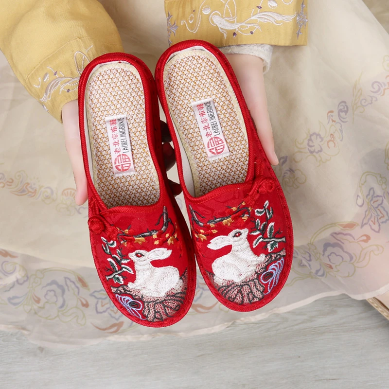 秋季新款包头拖鞋民族风老北京布鞋透气绣花鞋布面女民族风拖鞋
