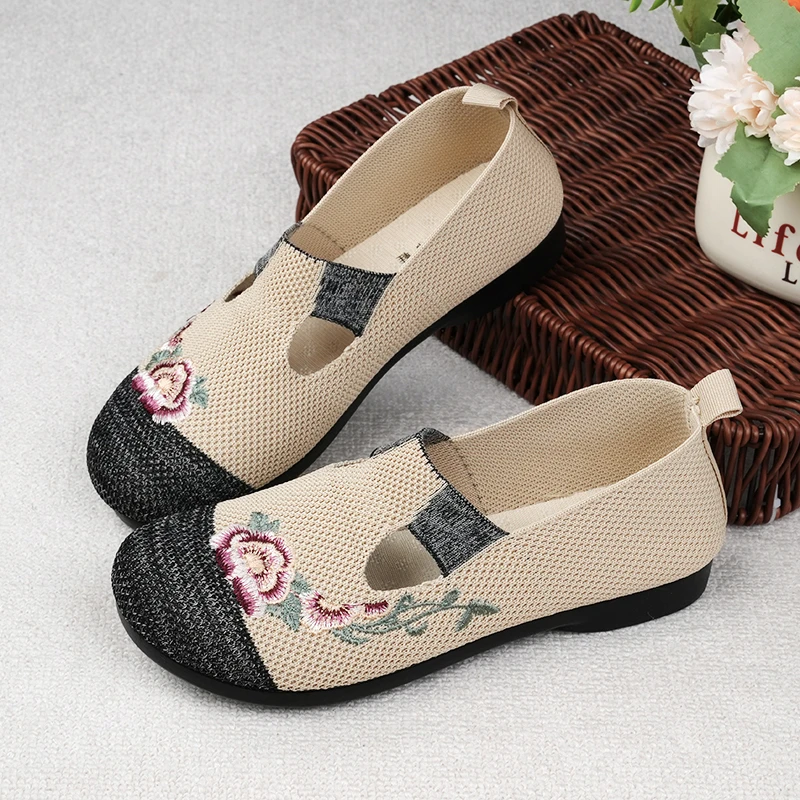 老北京布鞋女单鞋浅口夏季软底圆头妈妈网鞋平底防滑老太太绣花鞋