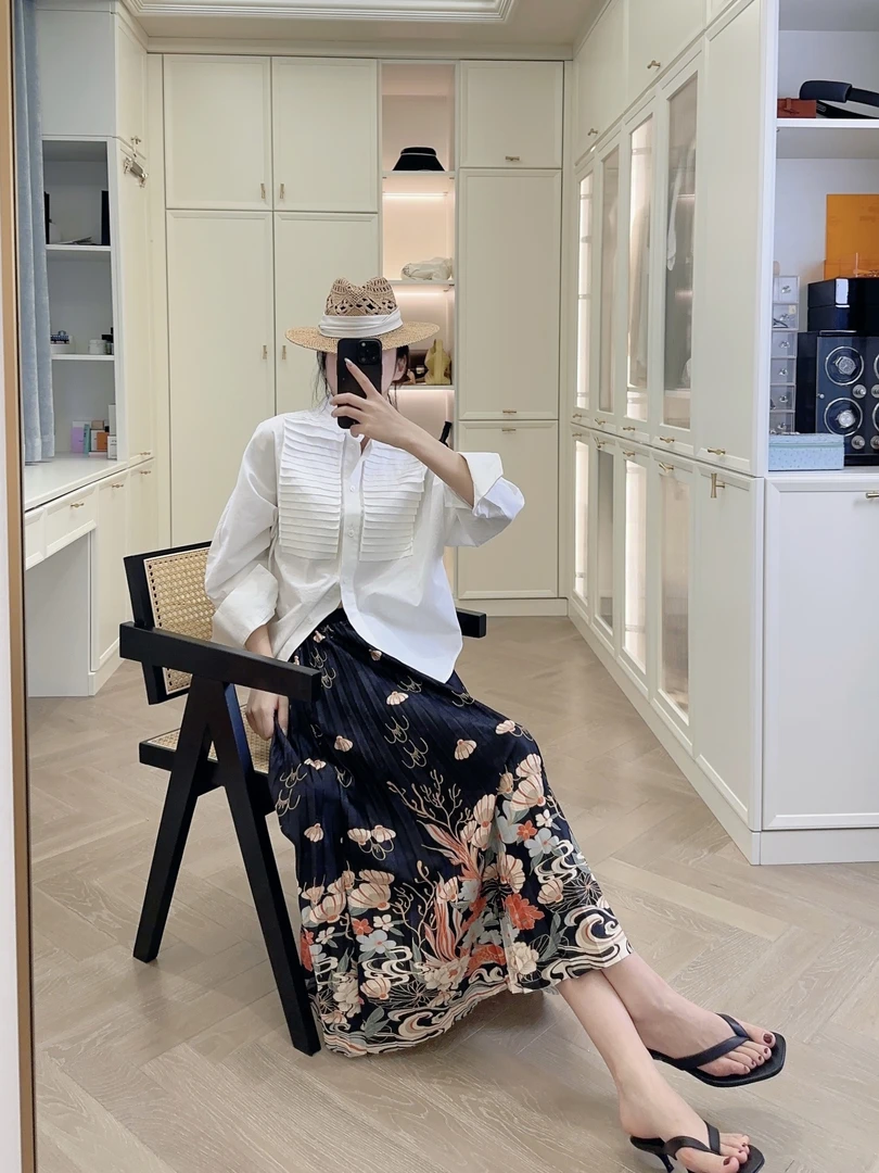 2024春夏中式国风A字马面百褶半身裙