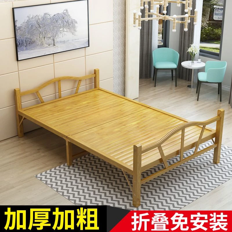 竹床折叠床单人双人午休午睡实木板式懒人凉床成人家用简易竹