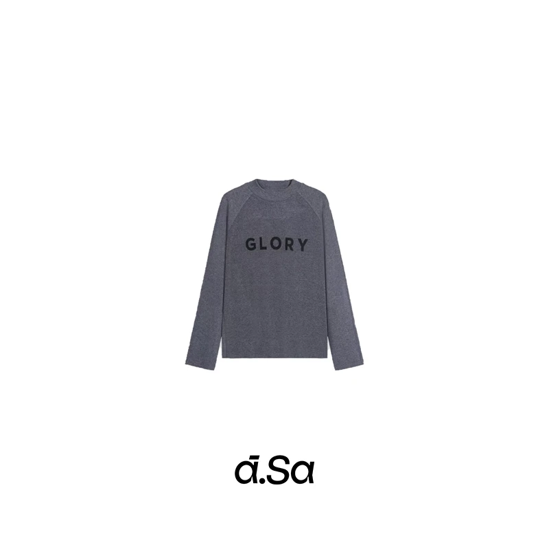 ASA-超舒适的宽松圆领字母长袖T恤