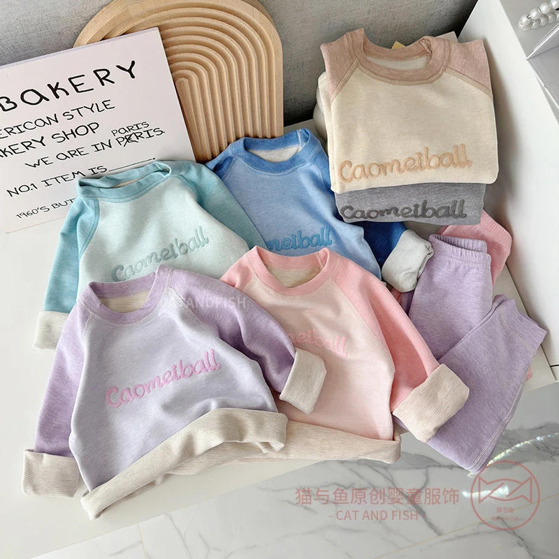 女童德绒保暖低腰套装男童宝宝无骨秋衣秋裤儿童秋冬装打底两件套