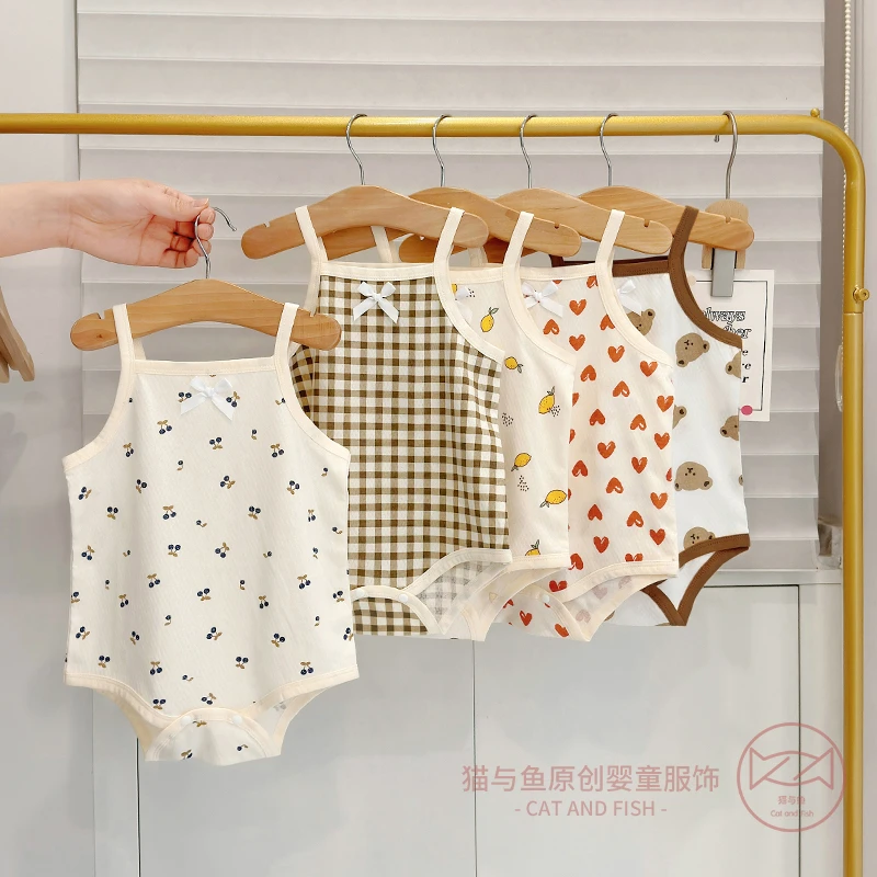 婴儿纯棉吊带包屁衣男童夏季薄款背心女小童宝宝连体睡衣哈衣夏装