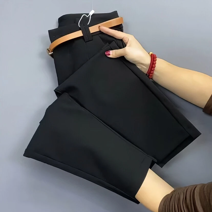 2025年春夏新款九分黑色西服裤韩版高腰显瘦时装裤弹力小脚铅笔裤