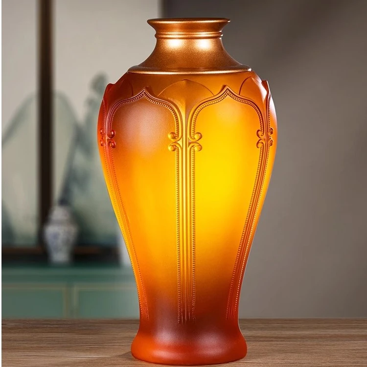 琉璃中式莲花花瓶家用净水瓶客厅摆件吉祥花花瓶高档花瓶工艺品