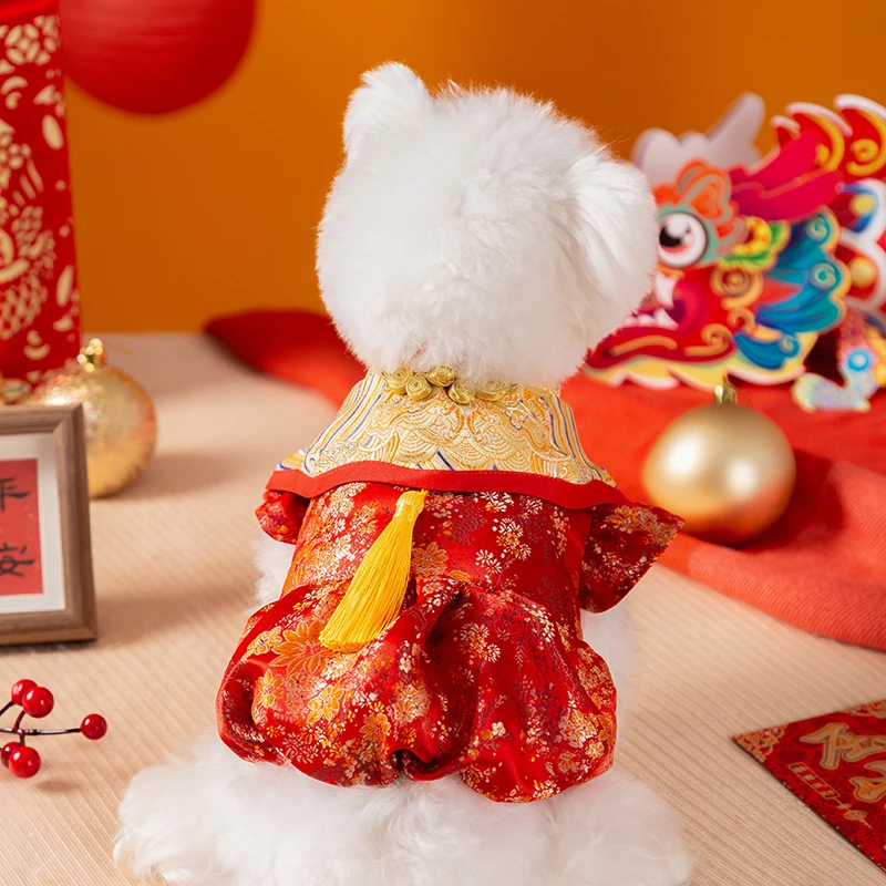 宠物狗狗新年金丝绣线云肩连衣裙加绒加厚衣服小型犬贵宾博美2600