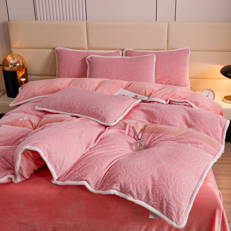 山茶花粉双人大床加厚加绒舒适四件套2.0/2.4