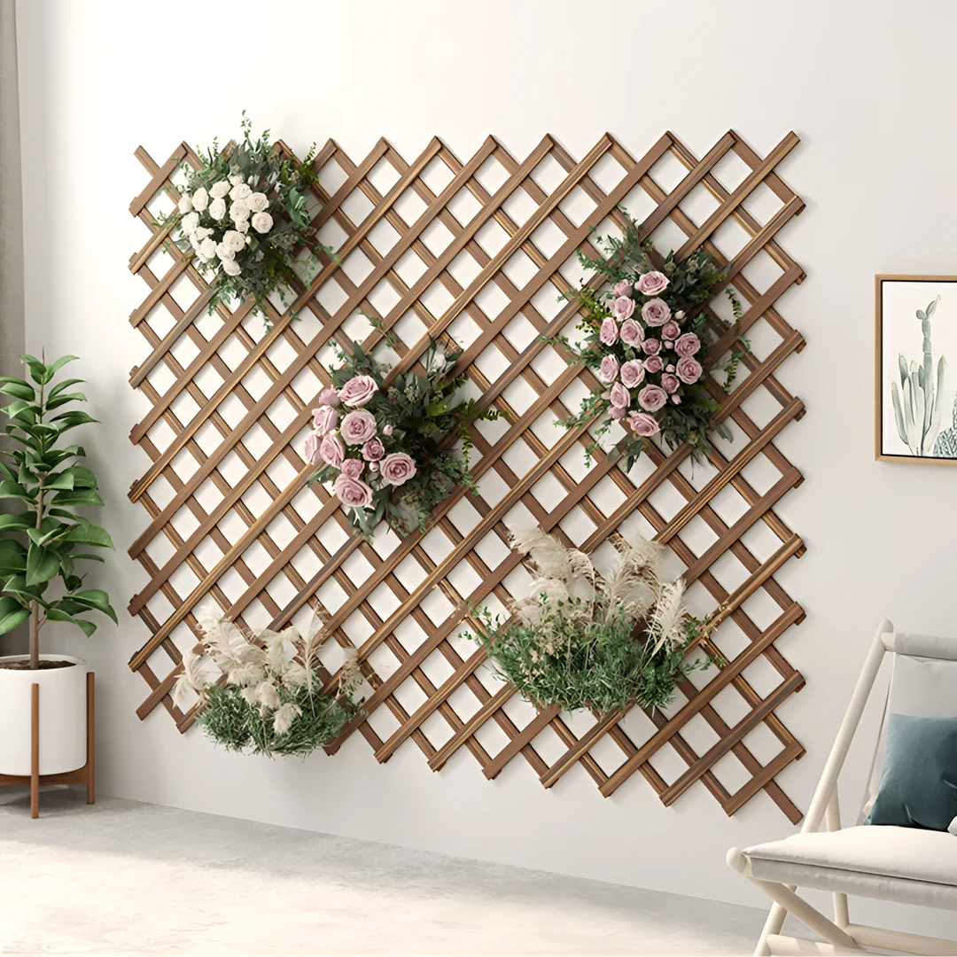 (拍一发二)户外防腐木爬藤架伸缩实木拉网简约围栏墙面装饰大型