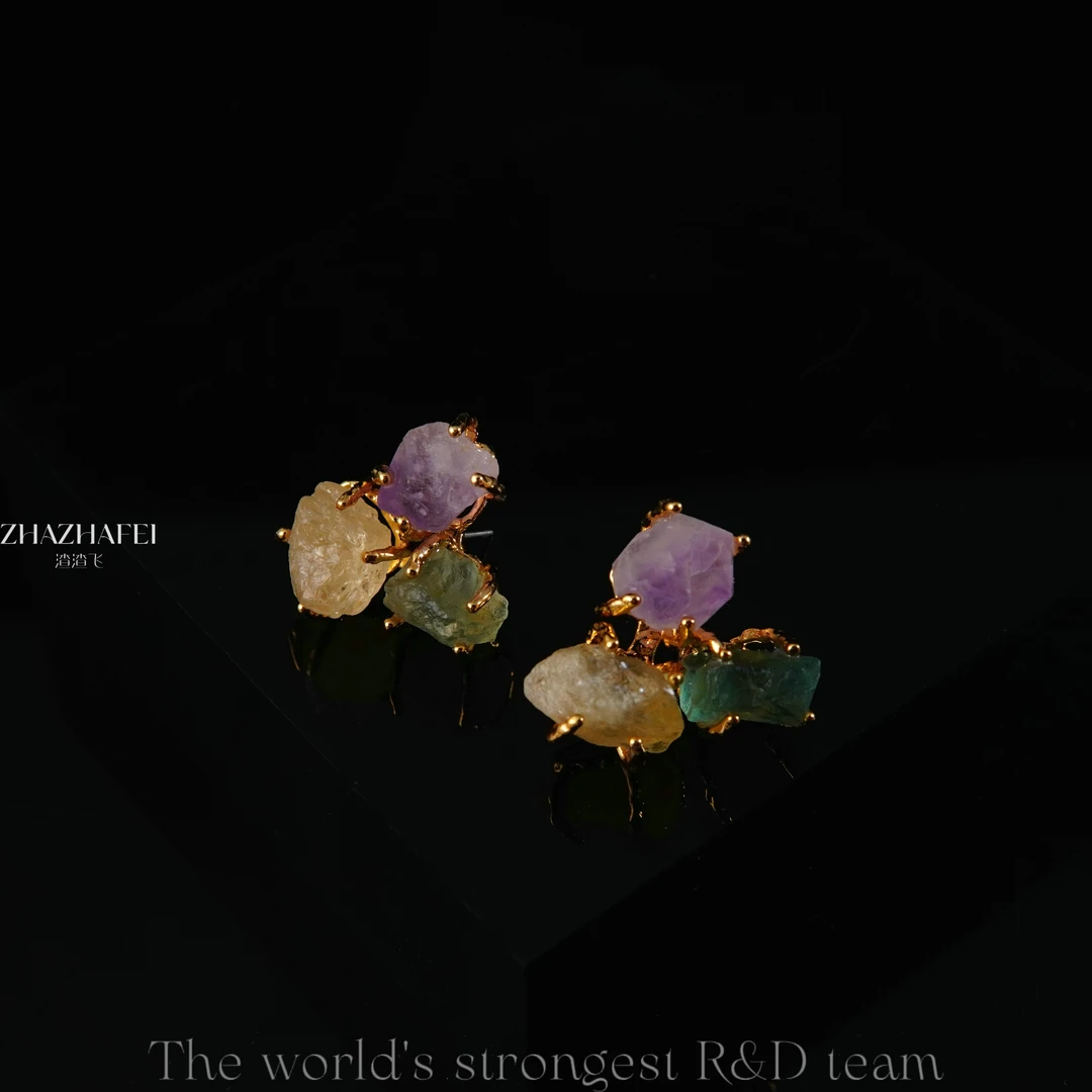 铜合金耳饰 溯源好物复古小众彩色镶嵌耳饰~1557