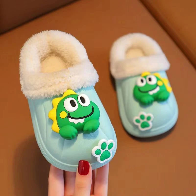 男童棉拖鞋儿童男宝宝秋冬季小男孩加厚防水加绒保暖外穿室内毛拖