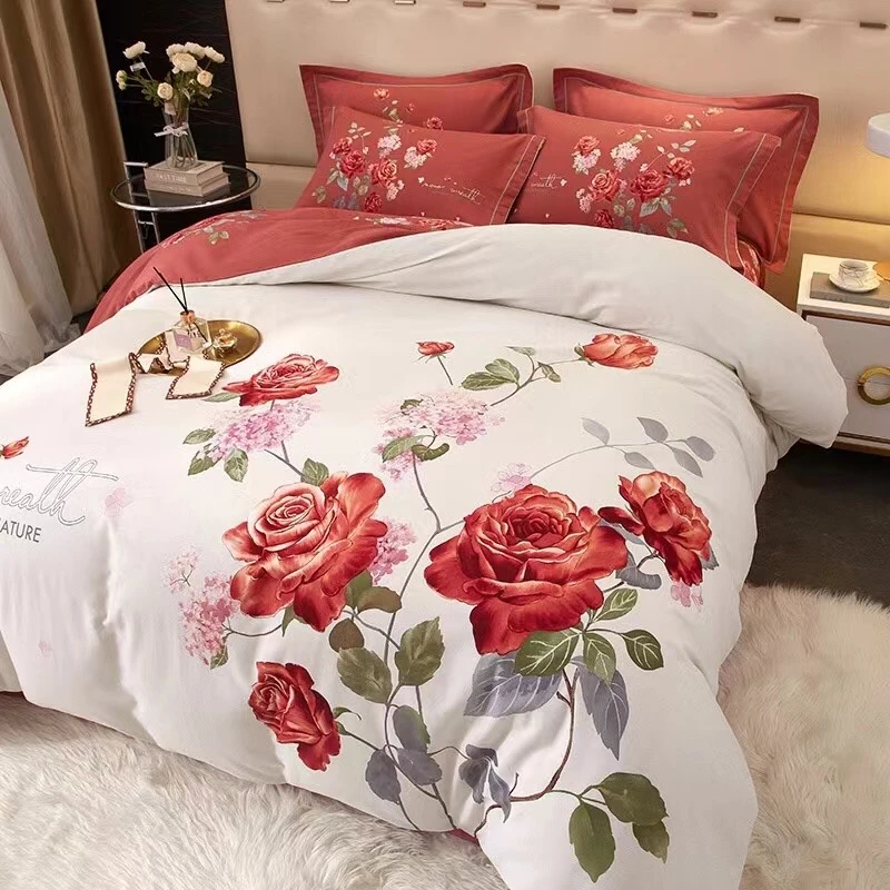 一家结婚家纺新款纯棉轻奢四件套良辰美景米国风斜纹床上用品被套