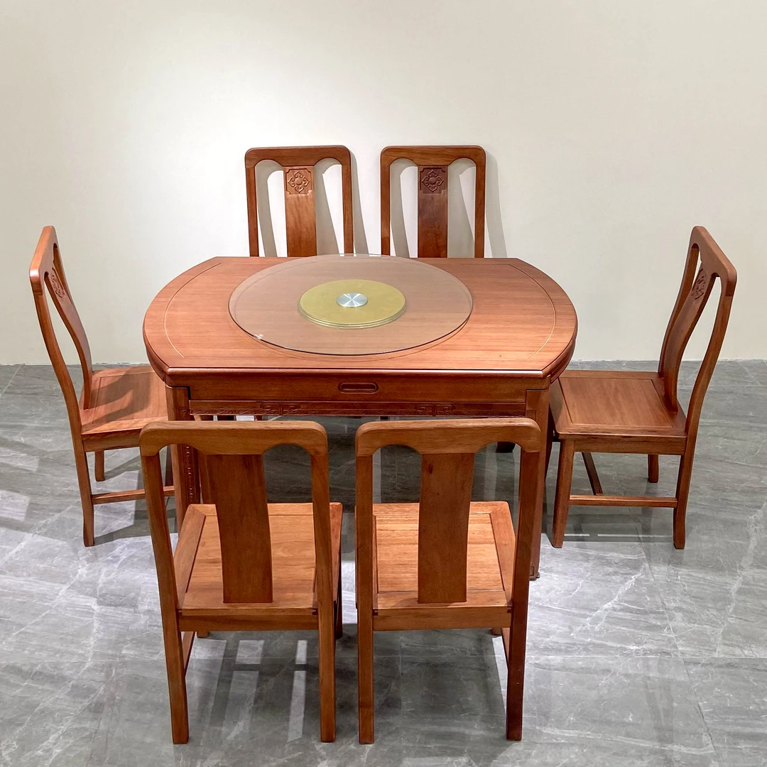 菠萝格全实木方圆两用格木餐台 家用餐桌可伸缩饭桌子